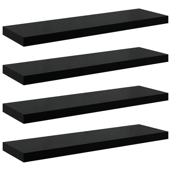 Окачени стенни рафтове, 4 бр, черен гланц, 80x23,5x3,8 см, МДФ