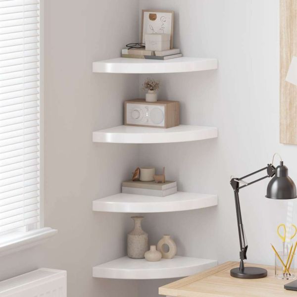 323909 Floating Corner Shelves 4 pcs High Gloss White 35x35x3,8 cm MDF