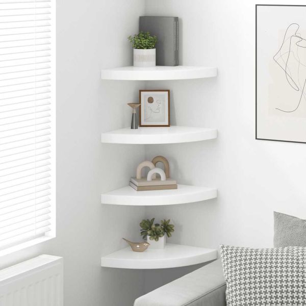 323909 Floating Corner Shelves 4 pcs High Gloss White 35x35x3,8 cm MDF