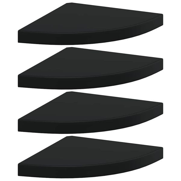 Окачени ъглови рафтове, 4 бр, черни, 35x35x3,8 см, МДФ