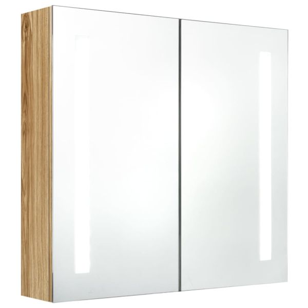 LED шкаф с огледало за баня, цвят дъб, 62x14x60 см