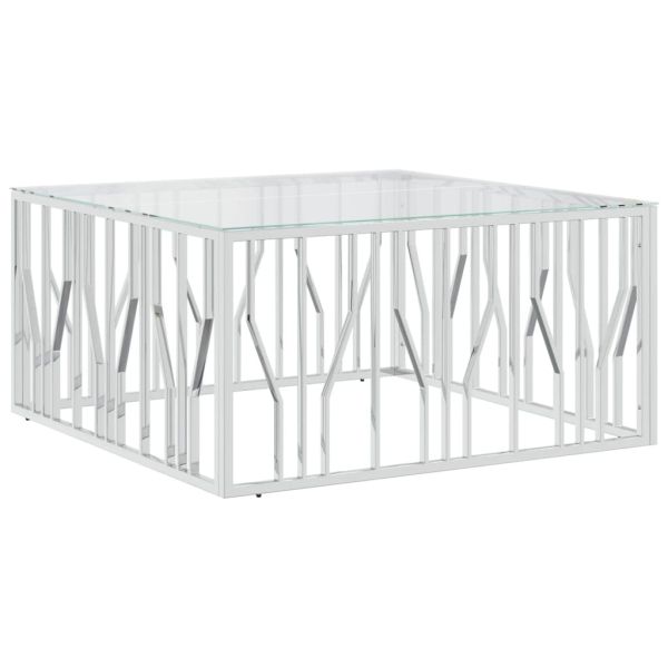Маса за кафе 100x100x50 cм неръждаема стомана и стъкло