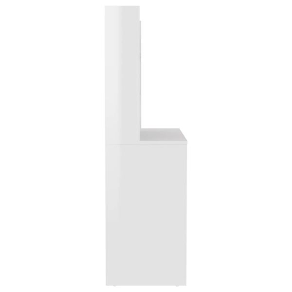 Тоалетка с LED лампи, 100x40x135 см, МДФ, сияйно бяло
