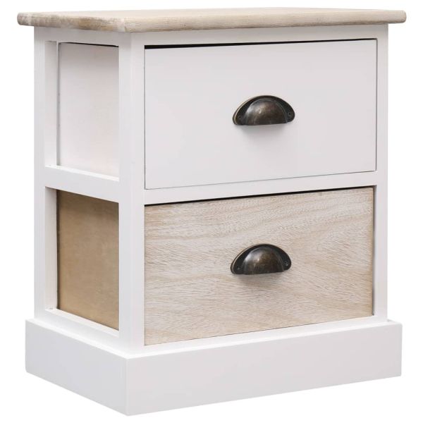 Нощни шкафчета 2 бр бял и естествен цвят 38x28x45 см пауловния