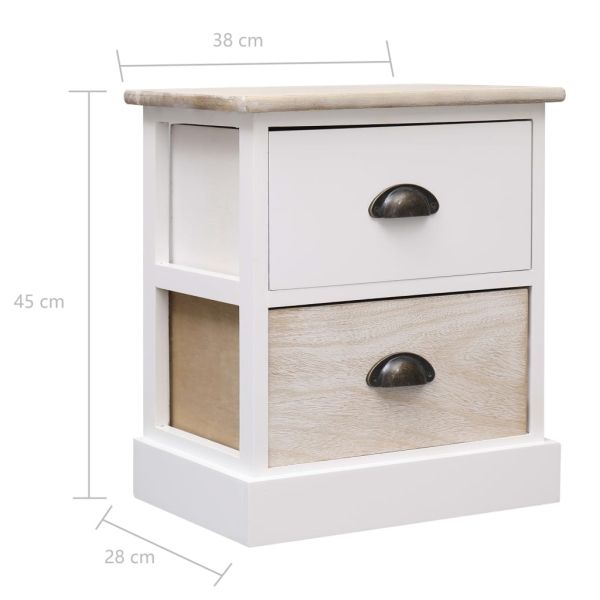 Нощни шкафчета 2 бр бял и естествен цвят 38x28x45 см пауловния