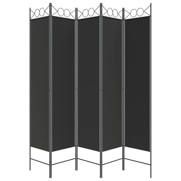 Параван за стая, 5 панела, черен, 200x200 см, текстил