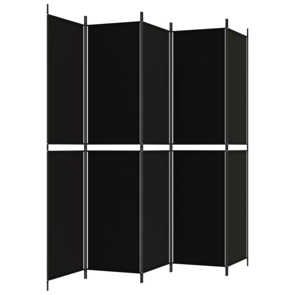 Параван за стая, 5 панела, черен, 250x220 см, текстил