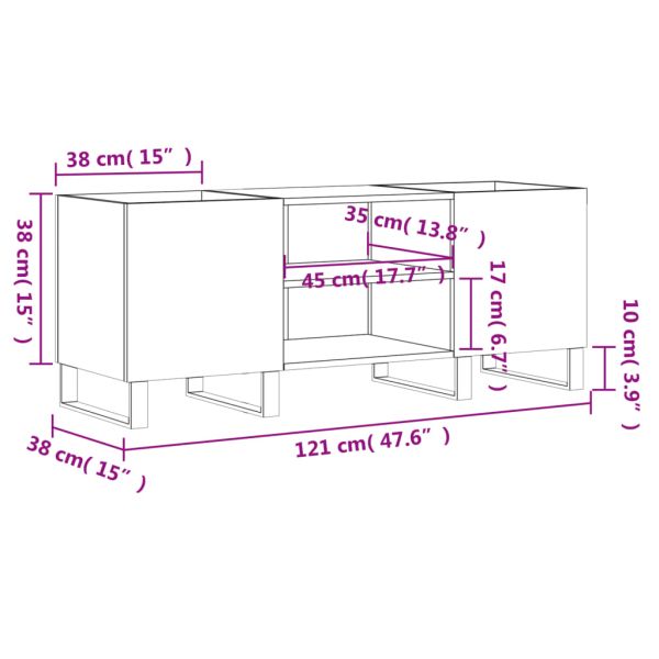 Шкаф за грамофонни плочи бял 121x38x48 см инженерно дърво