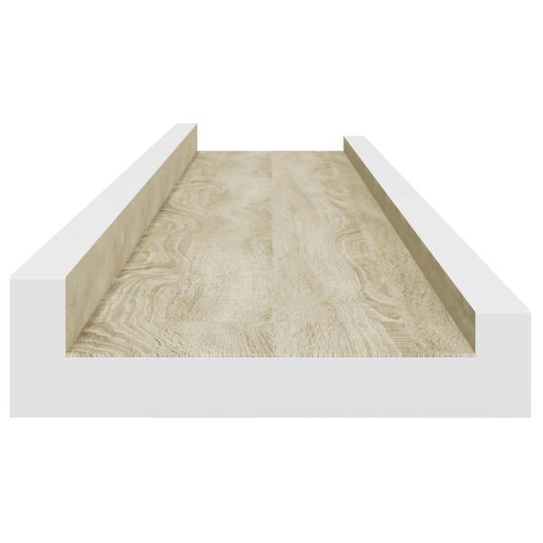 Стенни рафтове, 2 бр, бяло и сонома дъб, 80x9x3 см
