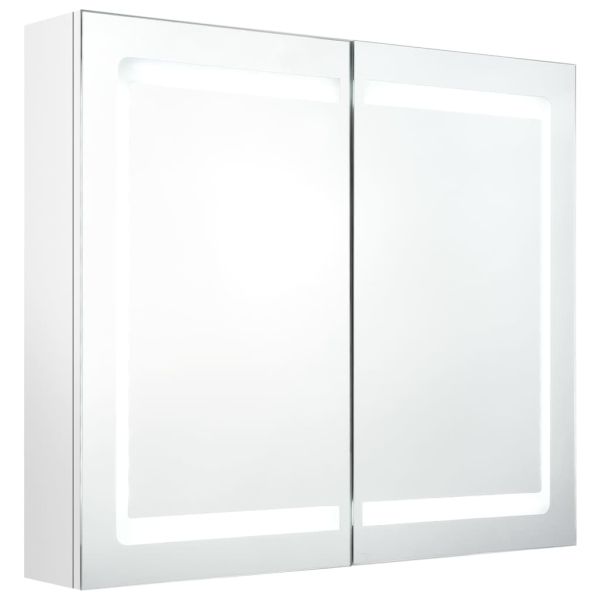 LED шкаф с огледало за баня, сияйно бяло, 80x12x68 см
