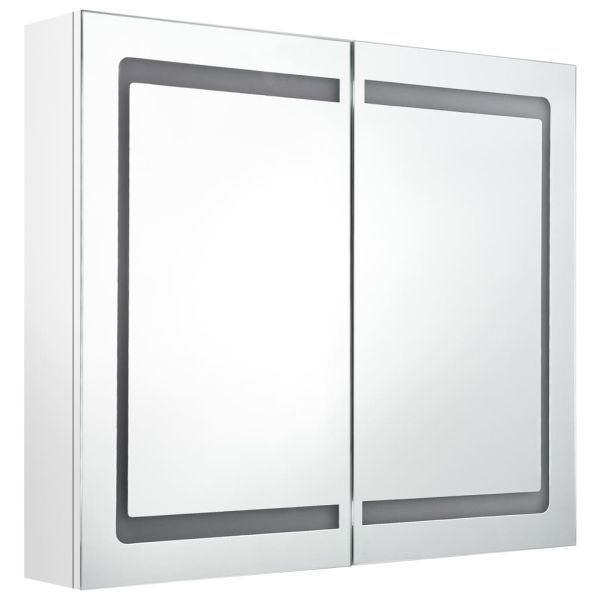 LED шкаф с огледало за баня, сияйно бяло, 80x12x68 см