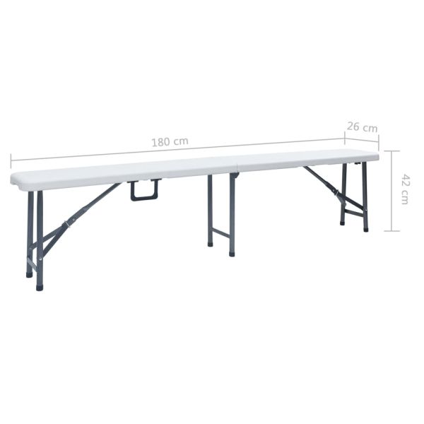 Сгъваеми градински пейки, 2 бр, 180 см, HDPE, бели