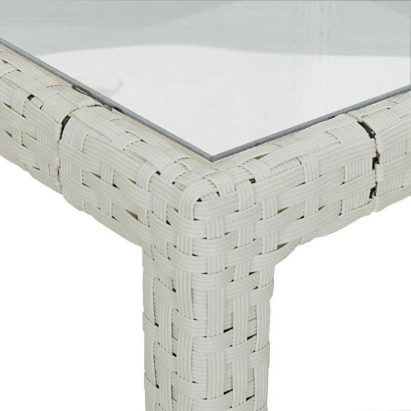 Градинска маса 150x90x75 см закалено стъкло и полиратан бяла