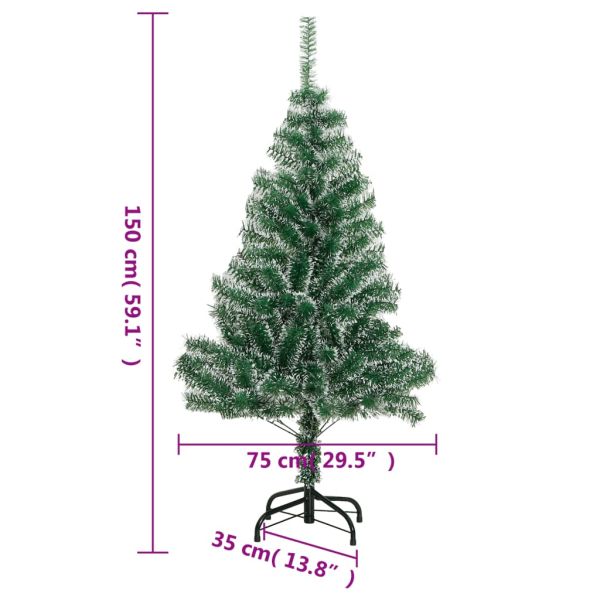 Изкуствена коледна елха с флокиран сняг, зелена, 150 см