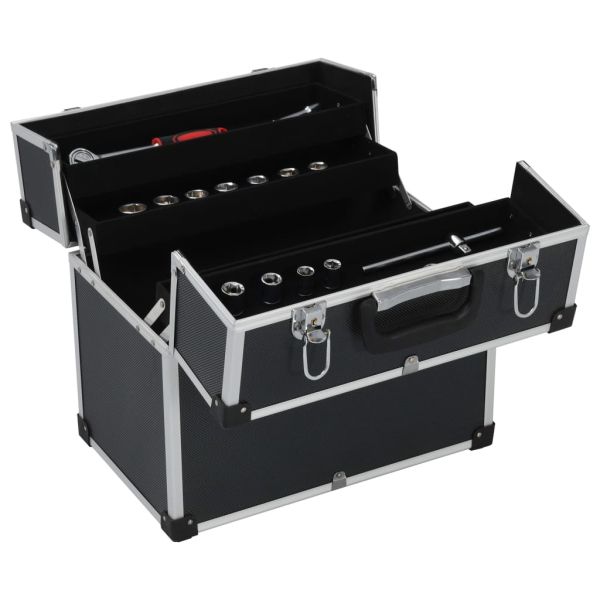 Кутия за инструменти 38x22,5x34 см черен алуминий