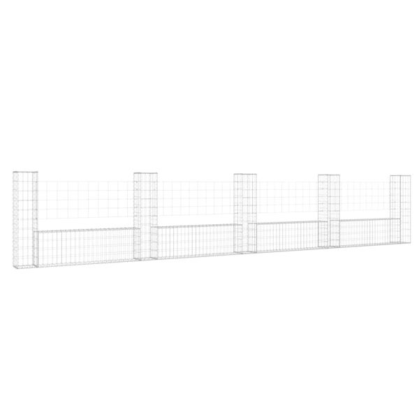 U-образна габионна кошница с 5 стълба, желязо, 500x20x100 см