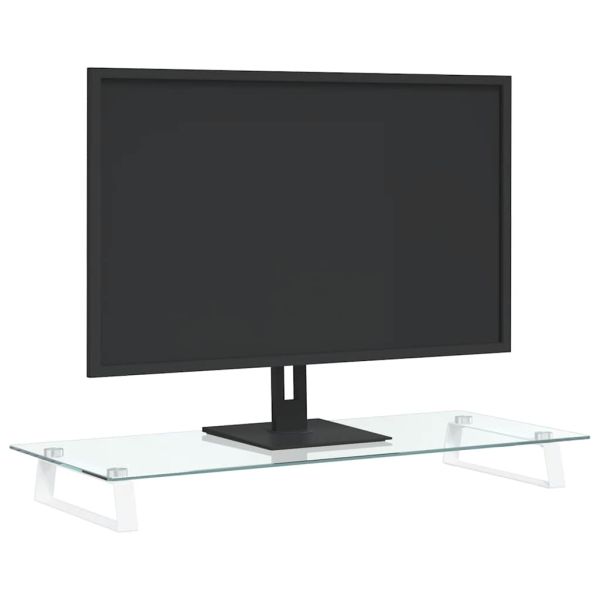 Стойка за монитор, бяла, 80x35x8 см, закалено стъкло и метал