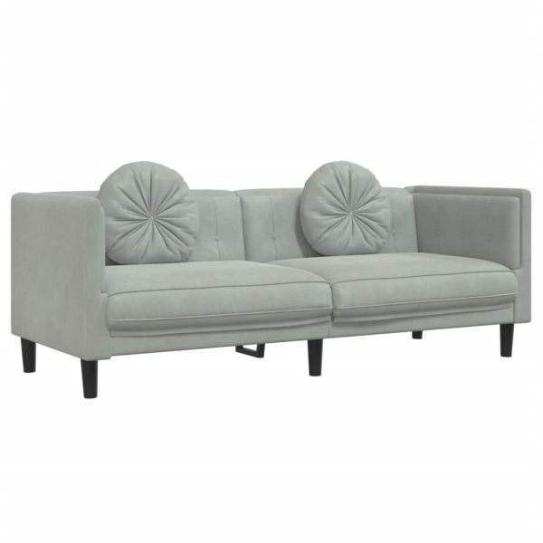 Комплект дивани 2 части с възглавници светлосив кадифе