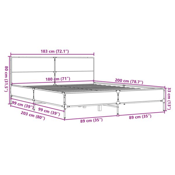 Рамка за легло, дъб сонома, 180x200 см, инженерно дърво и метал