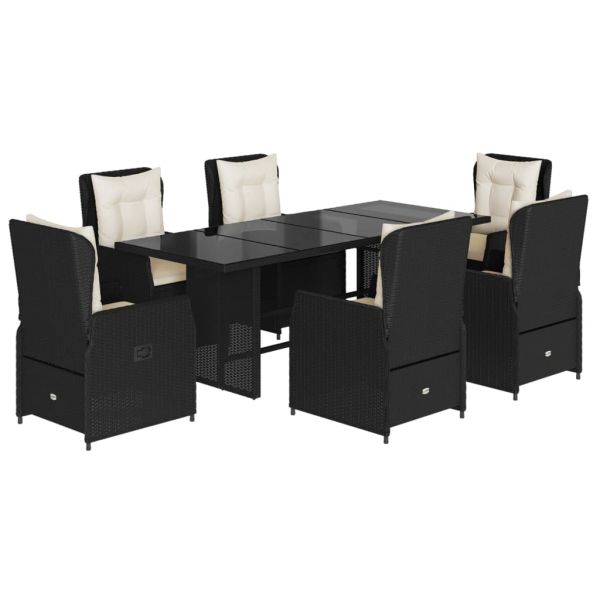 Градински трапезен комплект 7 части възглавници черен полиратан