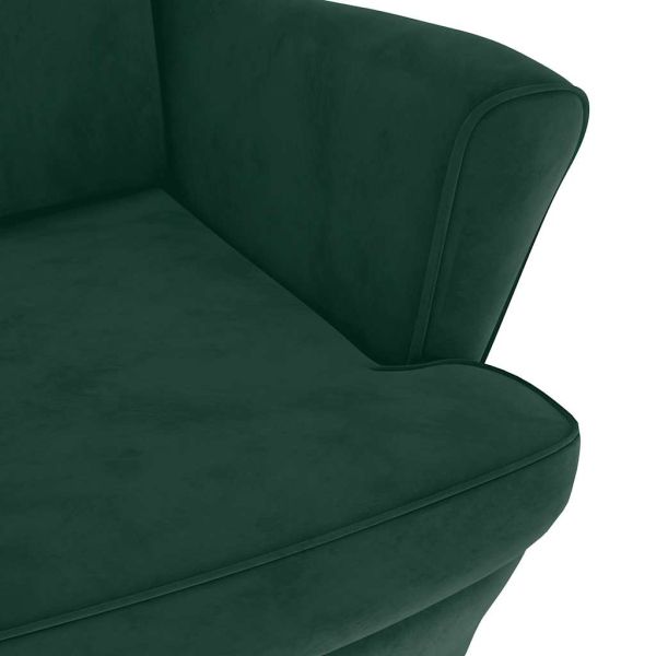 Фотьойл Wingback с табуретка, тъмнозелена, кадифе