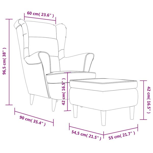 Фотьойл Wingback с табуретка, тъмнозелена, кадифе