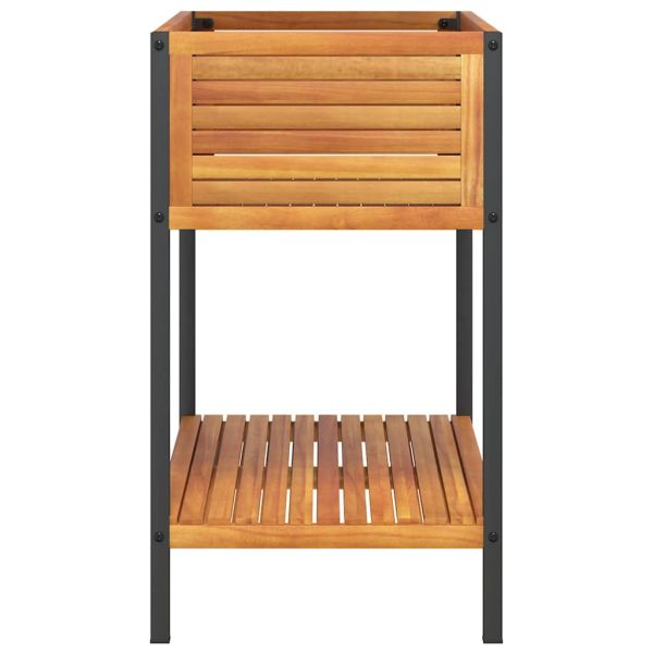 Градинска кашпа с рафт 80x45x80 см масивна акация и стомана