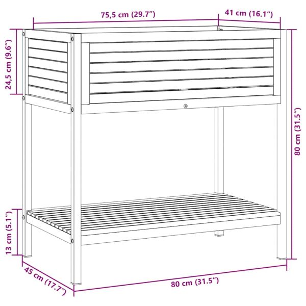 Градинска кашпа с рафт 80x45x80 см масивна акация и стомана