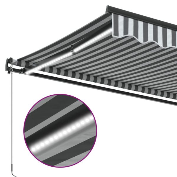 Ръчно прибираща се тента с LED, антрацит и бял, 600x350 см