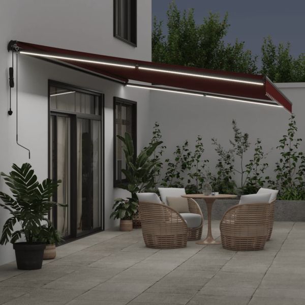 Автоматично прибираща се тента с LED, бордо, 500x350 см