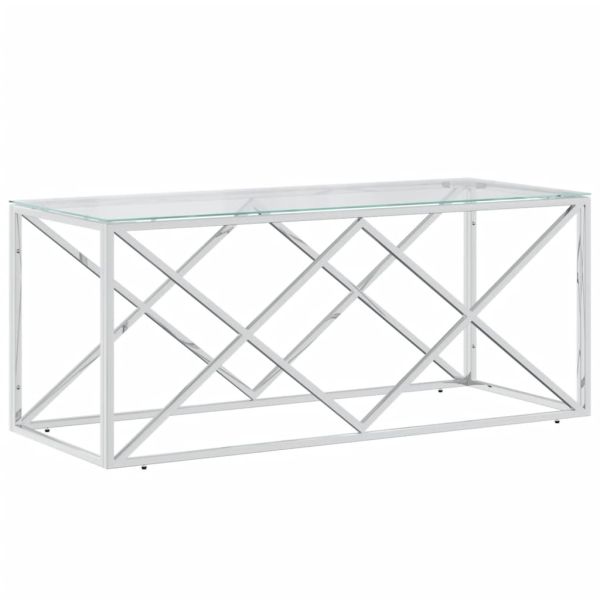 Маса за кафе 110x45x45 cм неръждаема стомана и стъкло