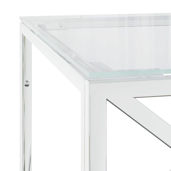 Маса за кафе 110x45x45 cм неръждаема стомана и стъкло