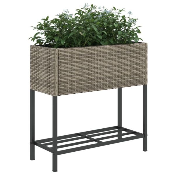 Градински плантери с рафт, 2 бр, сив, 70x28x70 см, полиратан