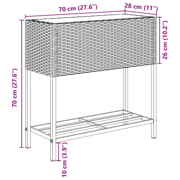 Градински плантери с рафт, 2 бр, сив, 70x28x70 см, полиратан