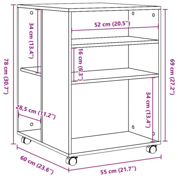 Странична маса с колела бетонно сив 55x60x78 см инженерно дърво