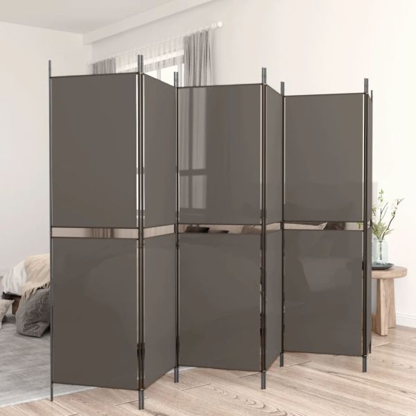 Параван за стая, 6 панела, антрацит, 300x180 cм, текстил
