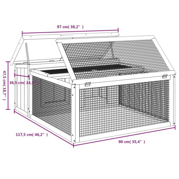 Клетка за зайци сива 117,5x97x47,5 см борово дърво масив