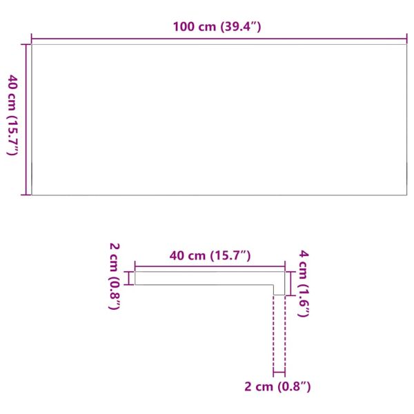 Прозоречни первази, 2 бр, 100x40x2 см, необработен масивен дъб