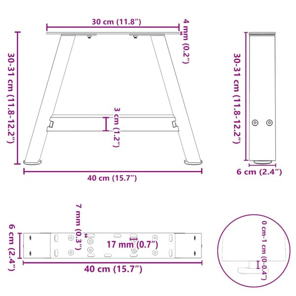 Крака за масичка за кафе, А-образни, 2 бр., антрацит, 40x(30-31) см, стомана