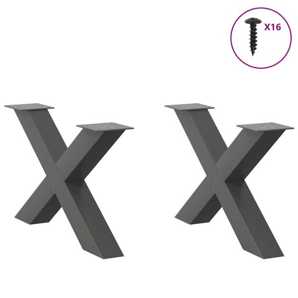 Крака за масичка за кафе, X-образни, 2 бр., антрацит, 70 x (42-43) см, стомана