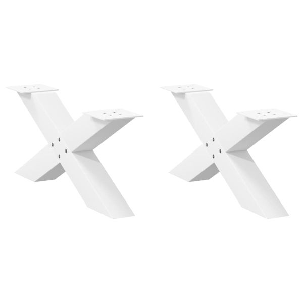 Крака за масичка за кафе, X-образни, 2 бр., бели, 70 x (30-31) см, стомана