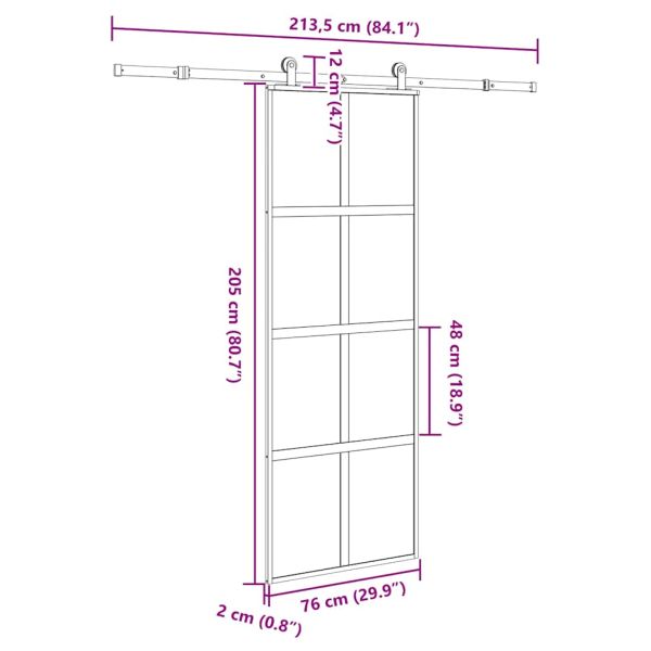 Плъзгаща се врата с обков 76x205 см Закалено стъкло&Алуминий