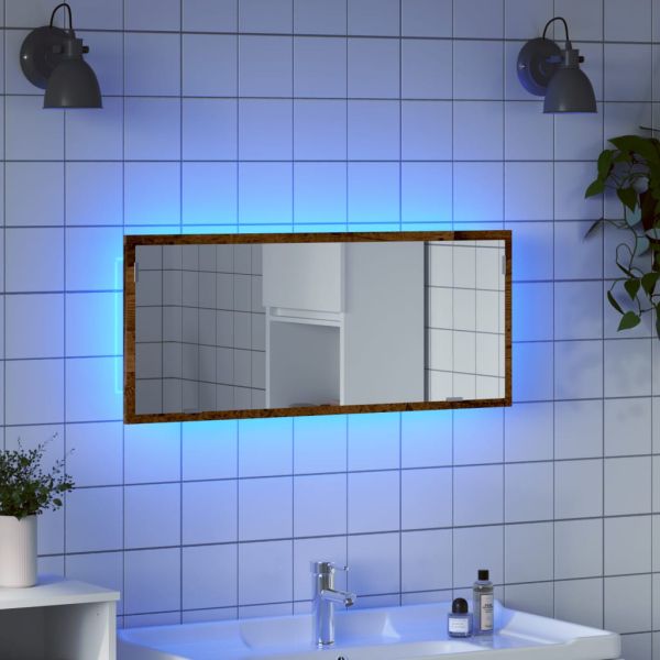 LED огледало за баня от старо дърво 100x8,5x37 cm