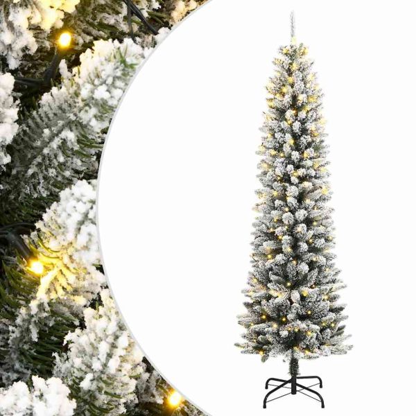 Изкуствена коледна елха, 150 LED и флокиран сняг, 120 см