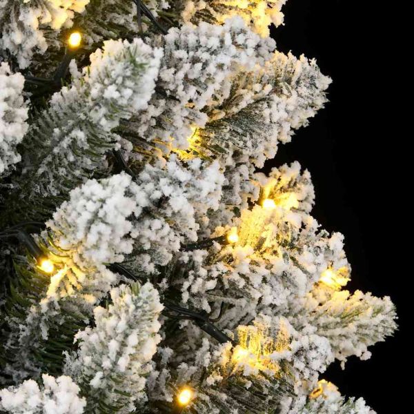 Изкуствена коледна елха, 150 LED и флокиран сняг, 120 см