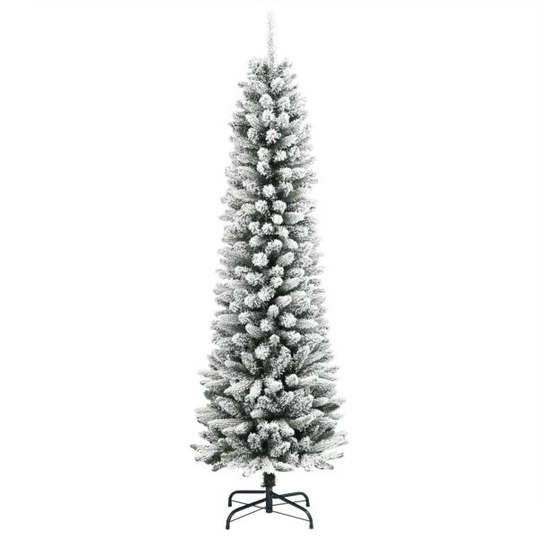 Изкуствена тънка коледна елха с флокиран сняг 180 cm PVC&PE