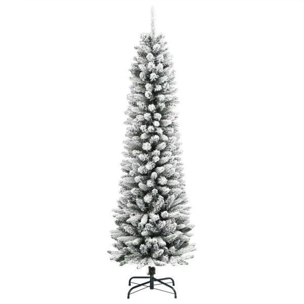 Изкуствена тънка коледна елха с флокиран сняг 120 cm PVC&PE