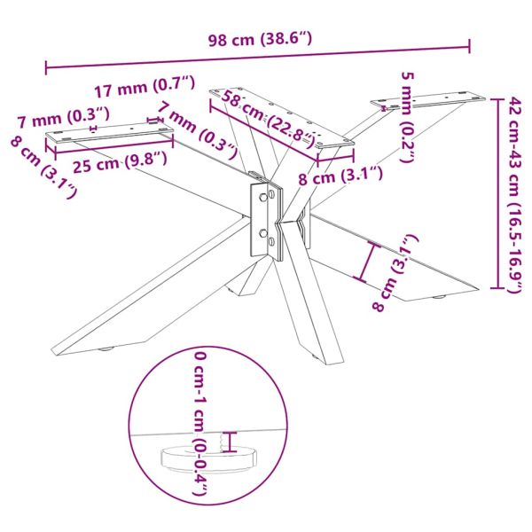 Крак за масичка за кафе, форма на паяк, черен, 98x58x(42-43) см, стомана
