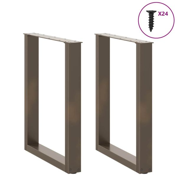 Крака за трапезна маса, U-образни, 2 бр., естествена стомана, 60 x (72-73) см, стомана