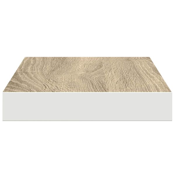 Окачени стенни рафтове, 2 бр, дъб и бял, 50x23,5x3,8 см, МДФ